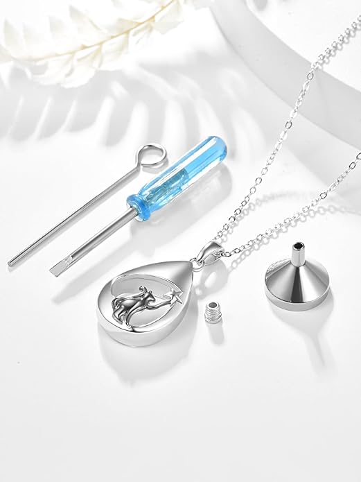 TANGPOET Teardrop Ashes Necklace 925 Sterling Silver Urn Necklace, Cremation Jewellery for Ashes Pendant, Gifts for Women Ladies, with Funnel Filler Kit