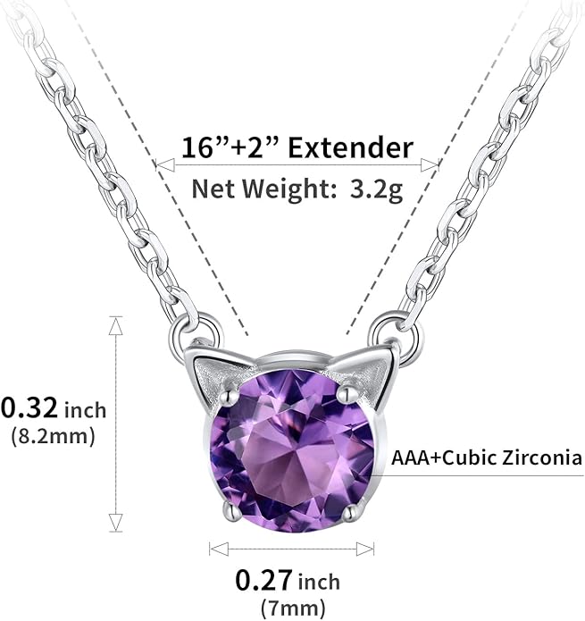 SILVERCUTE Sterling Silver Birthstone Necklace for Women,Dainty Silver Pendant Necklace with Round Cubic Zirconia,16"-18"