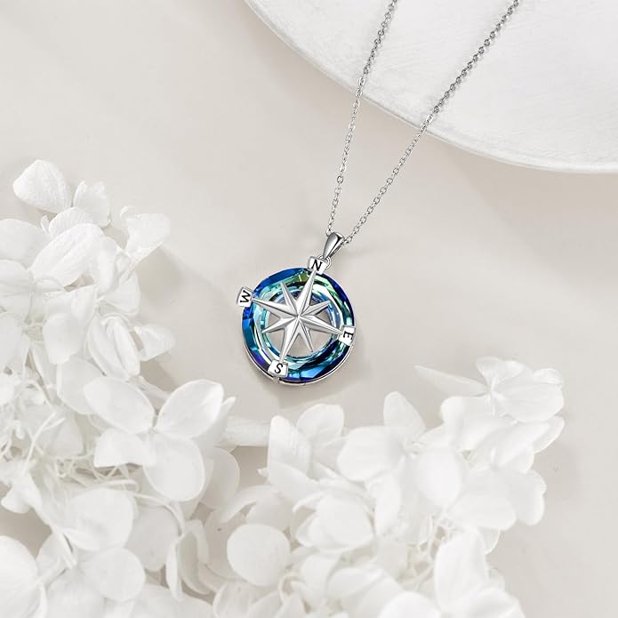 Turtle/Black Cat/Compass Necklace Sterling Silver Crystal Pendant Necklaces Cute Animal Jewerly for Women Mom