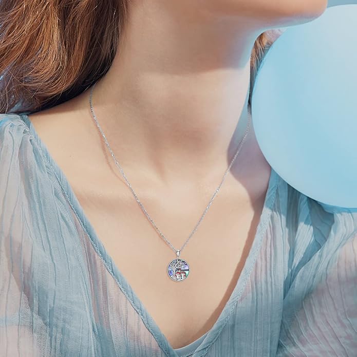 TOUPOP Tree of Life Animal Necklace 925 Sterling Silver Crystal/Abalone Shell Animal Pendant Jewelry Birthday Mothers Day Gifts for Women Mom Wife Her