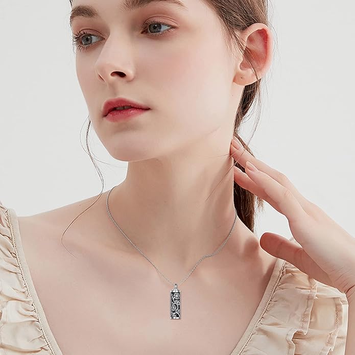 TIGER RIDER Urn Necklace for Ashes for Women 925 Sterling Silver Cremation Jewelry for Ashes
