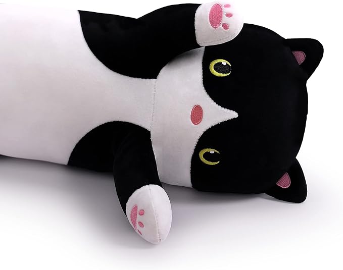 Long Plush Cat Toy Pillow Stuffed Animal Cat Kids Plush Toy Pillow for Kids and Girls Toy Doll (Black&White,90cm/35.4in)