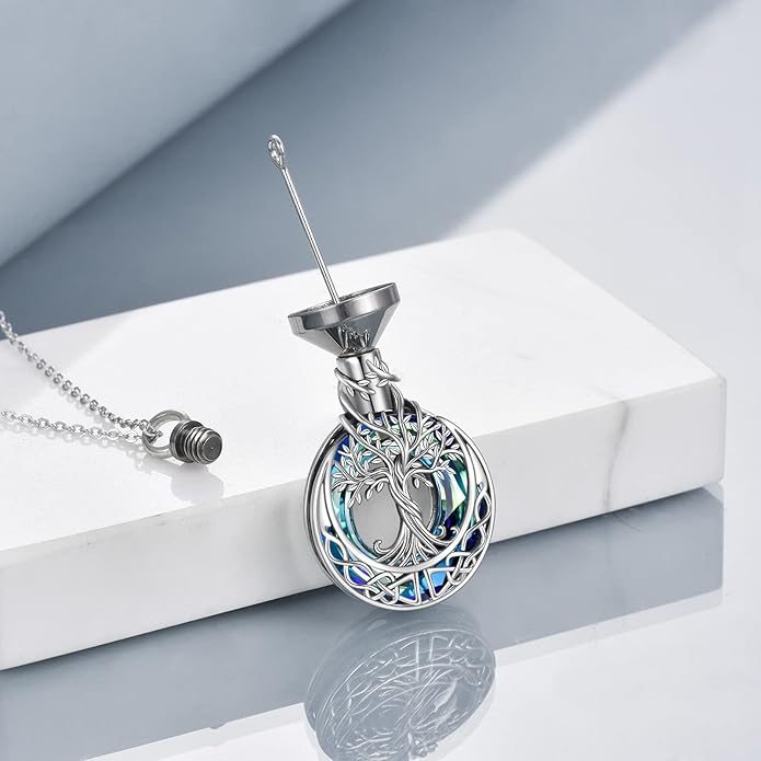 Tree of Life Urn Necklaces for Ashes 925 Sterling Silver Tree of Life Crystal Cremation Jewelry for Ashes Memory Jewelry for Women Men