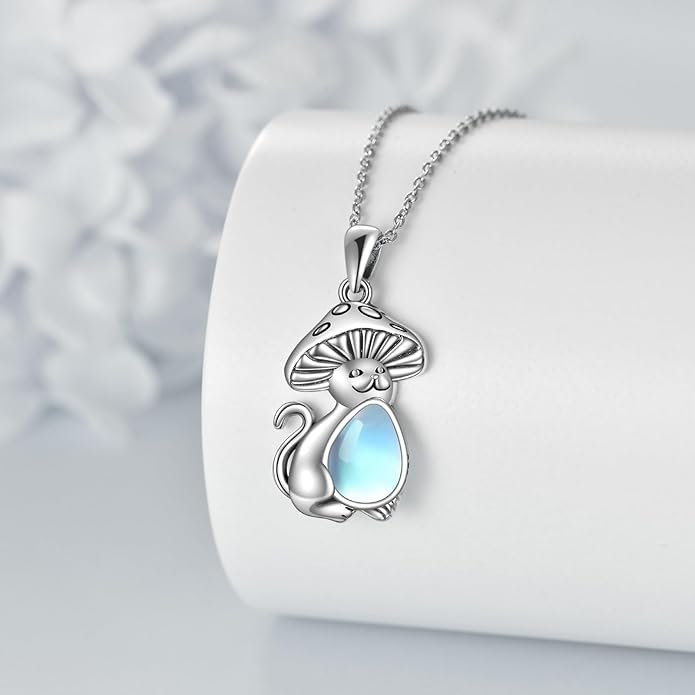 Teardrop Moss Agate/Turquoise/Moonstone/Larimar Mermaid/Fox/Cat Necklace Sterling Silver Pendant Necklace Jewelry Gifts for Women