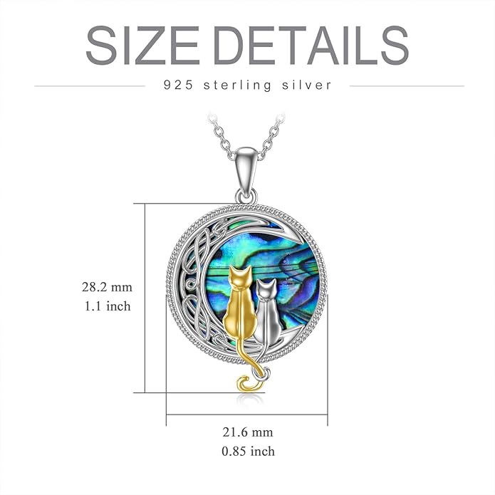 TOUPOP Cat Necklace Sterling Silver Abalone Shell Celtic Cat on the Moon with Abalone Shell Birthday Christmas Jewelry Gifts for Women