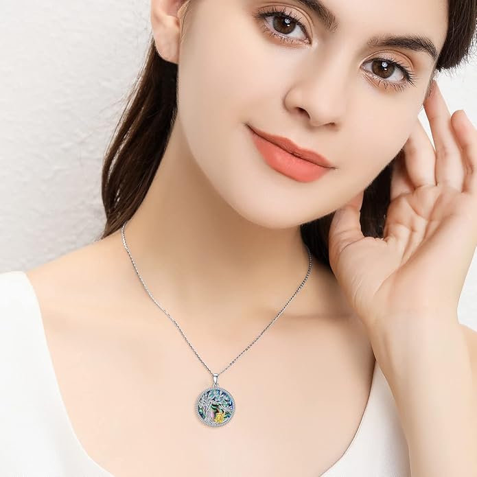 TOUPOP Tree of Life Animal Necklace 925 Sterling Silver Crystal/Abalone Shell Animal Pendant Jewelry Birthday Mothers Day Gifts for Women Mom Wife Her