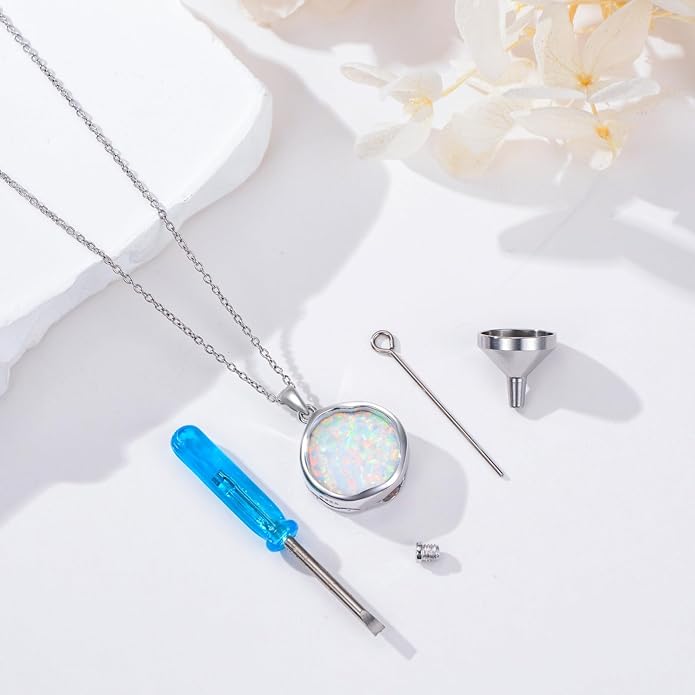 Urn necklace for Ashes 925 Sterling Silver Opal/Turquoise/Moonstone/Moss agate Pendant Cremation Memory Jewelry Keepsake Gifts for Women