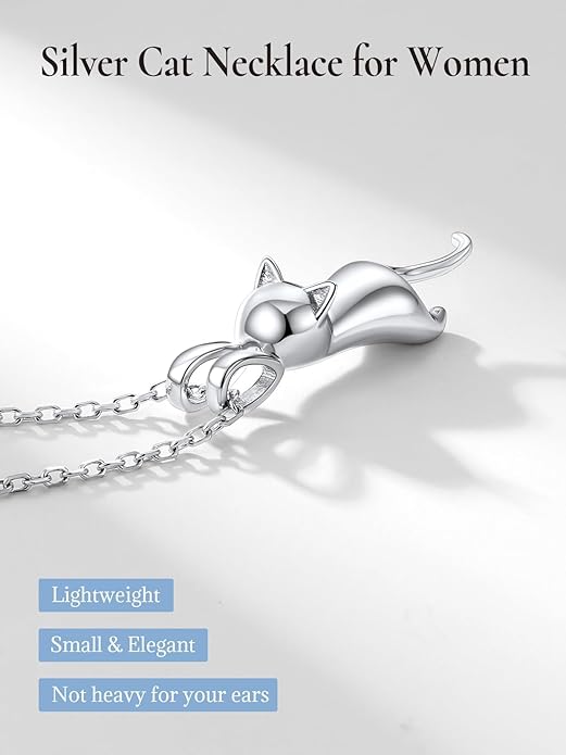 SILVERCUTE Cat Necklaces for Cat Lovers Sterling Silver Womens Jewelry S925 Kitten Pendant Cat Collarbone Necklace