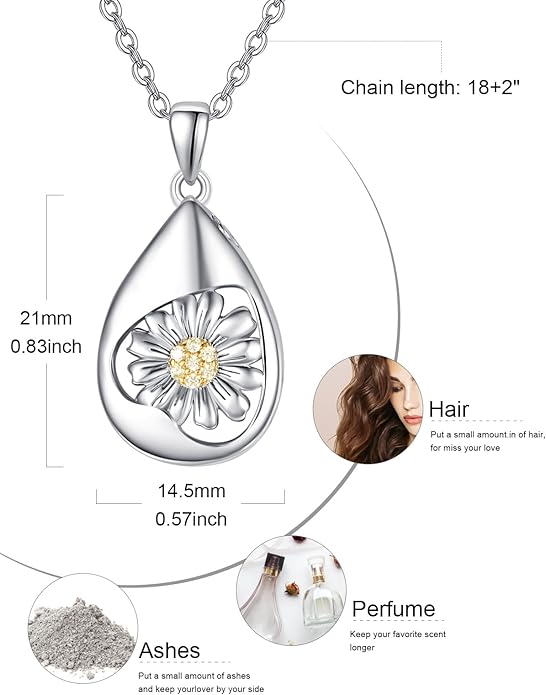 TANGPOET Teardrop Ashes Necklace 925 Sterling Silver Urn Necklace, Cremation Jewellery for Ashes Pendant, Gifts for Women Ladies, with Funnel Filler Kit