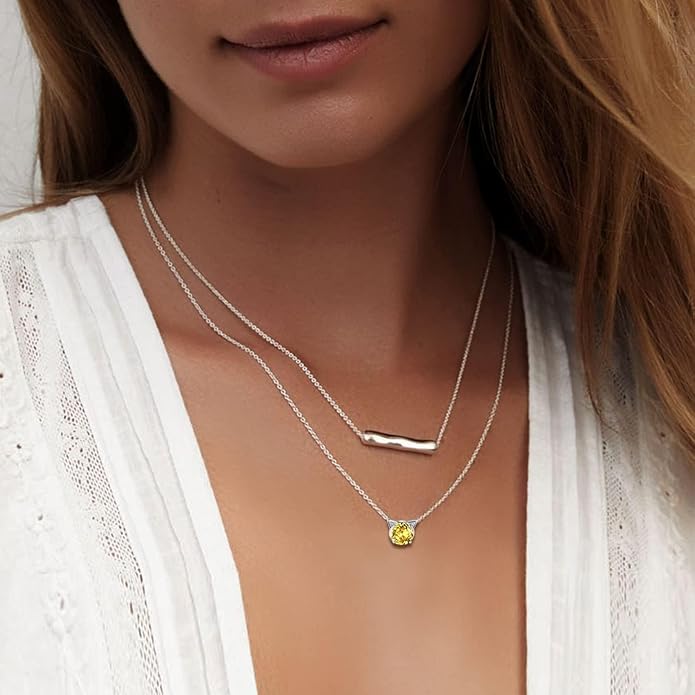 SILVERCUTE Sterling Silver Birthstone Necklace for Women,Dainty Silver Pendant Necklace with Round Cubic Zirconia,16"-18"