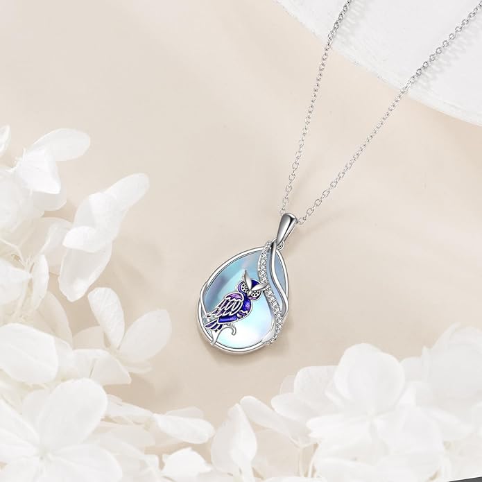 KQF Dragonfly/Butterlfy/Cat/Jellyfish/Bunny/Axolotl/Bee/Mermaid/Hummingbird/Elephant Necklace for Women Sterling Silver Moonstone Pendant Necklace Dragonfly Jewelry Gifts for Women