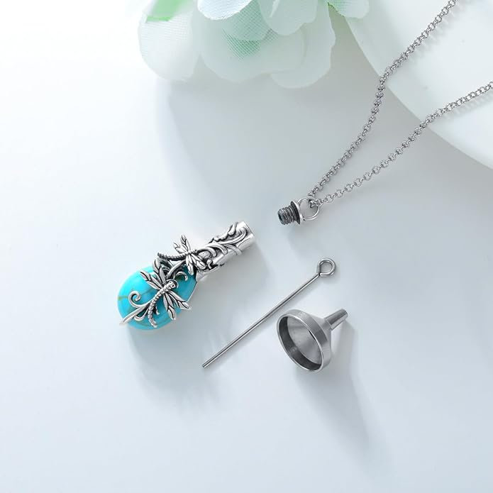 Animal Crystal Urn Necklace For Ashes Sterling Silver Butterfly Dragonfly Bee Phoenix Peacock Hummingbird Fox Angel Wing Pentagram Pentacle Cremation Necklace Heart Teardrop Urn Holder Necklaces For Women Memorial Jewelry