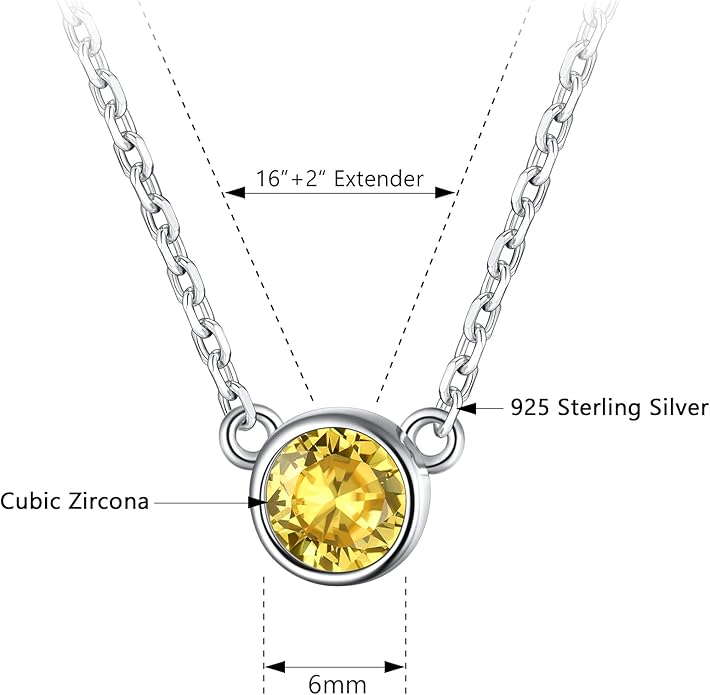SILVERCUTE Sterling Silver Birthstone Necklace for Women,Dainty Silver Pendant Necklace with Round Cubic Zirconia,16"-18"