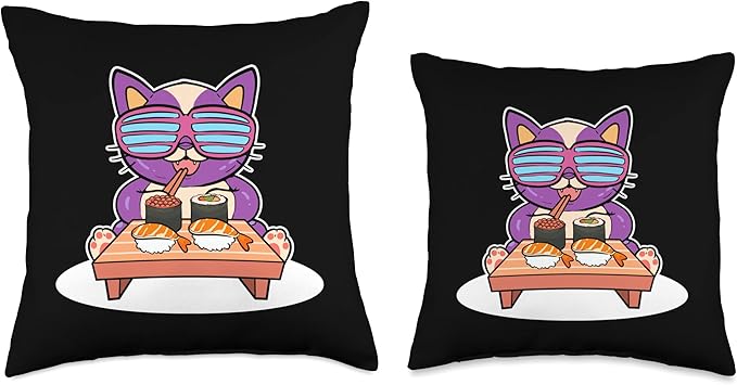 Sushi Cat Anime Figure Japanese Noodles Ramen Throw Pillow