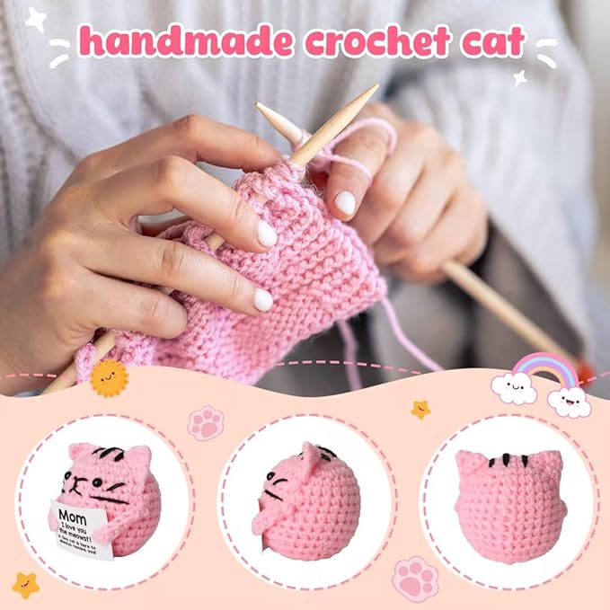 Birthday Gifts for Mom Grandma Positive Crochet for Mother Mom Grandma Aunt,Emotional Crochet Small Birthday Gifts Pink