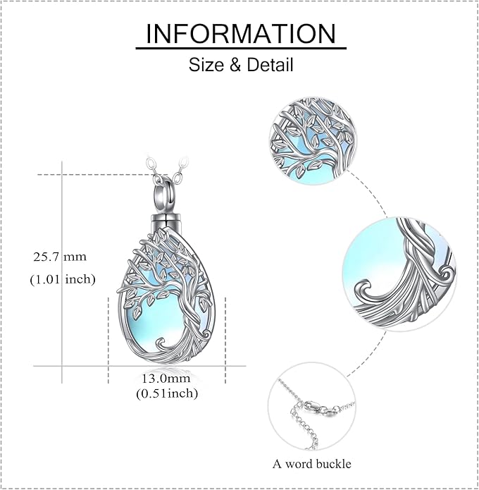 Tree of Life Urn Necklaces for Ashes 925 Sterling Silver Tree of Life Crystal Cremation Jewelry for Ashes Memory Jewelry for Women Men