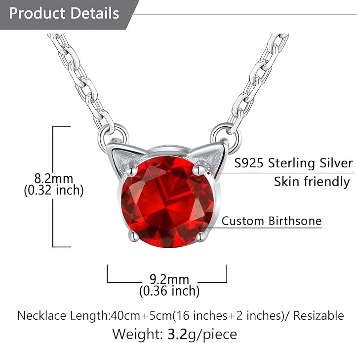 SILVERCUTE Sterling Silver Birthstone Necklace for Women,Dainty Silver Pendant Necklace with Round Cubic Zirconia,16"-18"