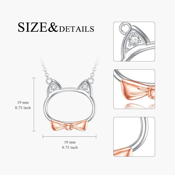Sterling Silver Blue Topaz/Diamond Cat Pendant Necklace - Jewelry Gifts for Cat Lovers (18"+2")