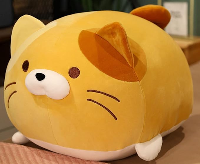 Cute Soft Fat Tabby Cat Plush Toys - Kitten Plushies Throw Pillow & Cuddly Cat Doll Pillow Gift for Kids and Lovers (Yellow, 14-Inch)