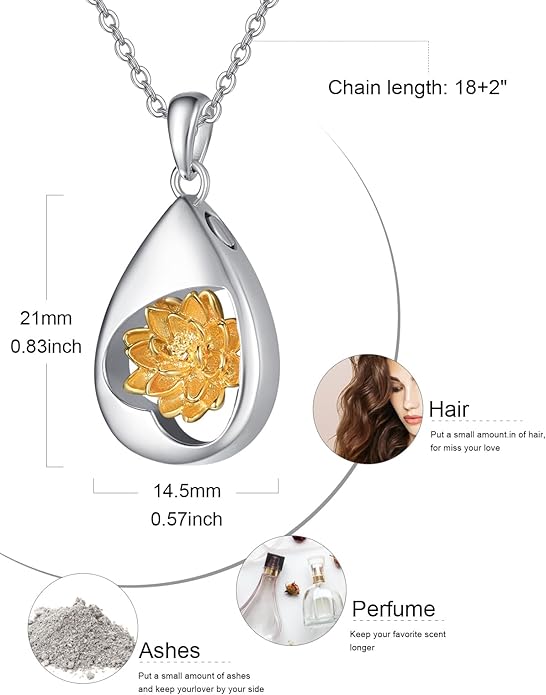 TANGPOET Teardrop Ashes Necklace 925 Sterling Silver Urn Necklace, Cremation Jewellery for Ashes Pendant, Gifts for Women Ladies, with Funnel Filler Kit