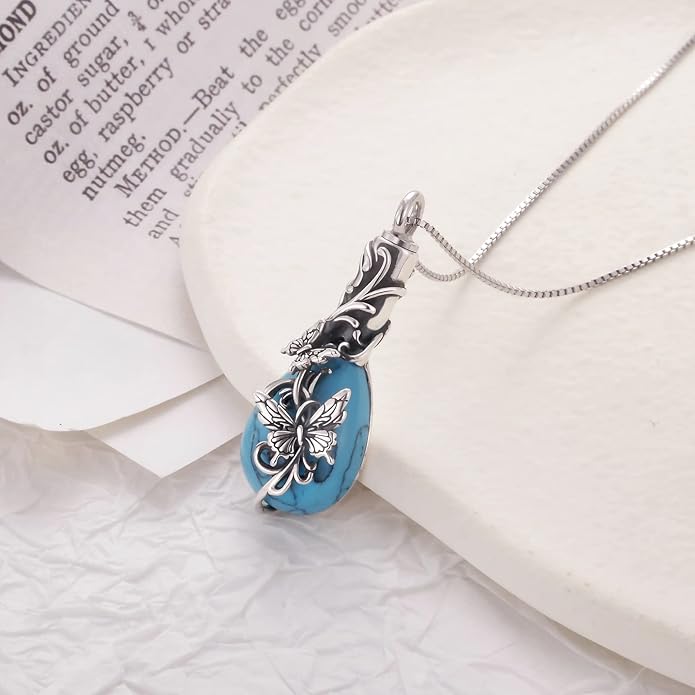 Animal Crystal Urn Necklace For Ashes Sterling Silver Butterfly Dragonfly Bee Phoenix Peacock Hummingbird Fox Angel Wing Pentagram Pentacle Cremation Necklace Heart Teardrop Urn Holder Necklaces For Women Memorial Jewelry