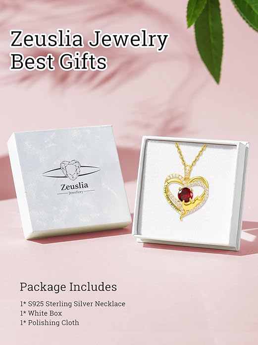 Birthstone Cat Necklaces,925 Sterling Silver Cat Necklace Heart Pendant for Women,Dainty Animal Jewelry for Her,Wedding Anniversary Birthday Gifts for Women Mom Grandma