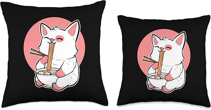 Sushi Cat Anime Ramen Manga Figure Japanese Noodles Throw Pillow