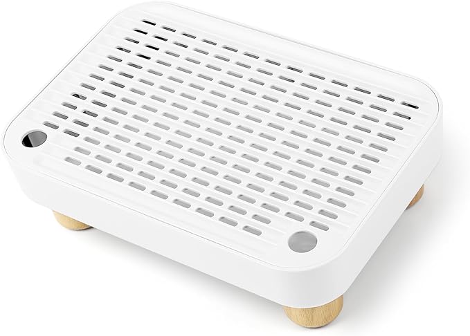 Cat Litter Box Step Ramp, Cat Litter Catcher Mat with Wooden Feet, Filter Function, Cat Pedal Stool for Self-Cleaning Cat Litter Box, Ideal for Kitten & Elderly Cats (White)