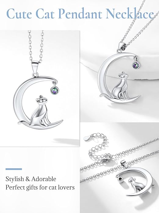 SILVERCUTE Cat Necklaces for Cat Lovers Sterling Silver Womens Jewelry S925 Kitten Pendant Cat Collarbone Necklace