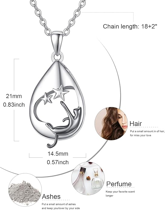 TANGPOET Teardrop Ashes Necklace 925 Sterling Silver Urn Necklace, Cremation Jewellery for Ashes Pendant, Gifts for Women Ladies, with Funnel Filler Kit