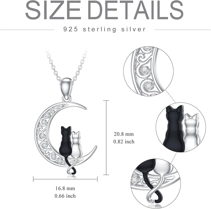 Diamond Black Cat Necklace for Women 925 Sterling Silver Cat on Moon Necklace Pendant Black Cat Jewelry Gifts for Women Mom Wife Girlfriend Daughter Girls