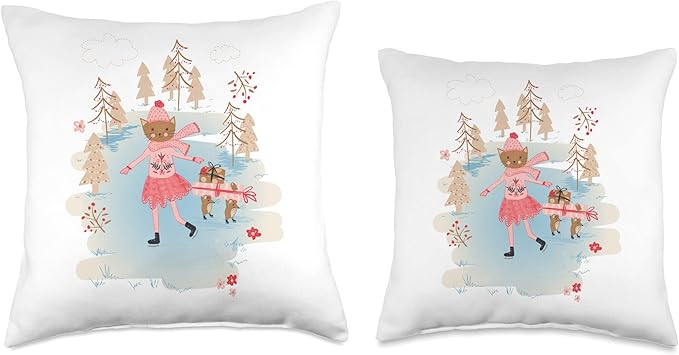 Ice Skating Figure Skating Cute Kitty Cat Women Girls Teens Throw Pillow