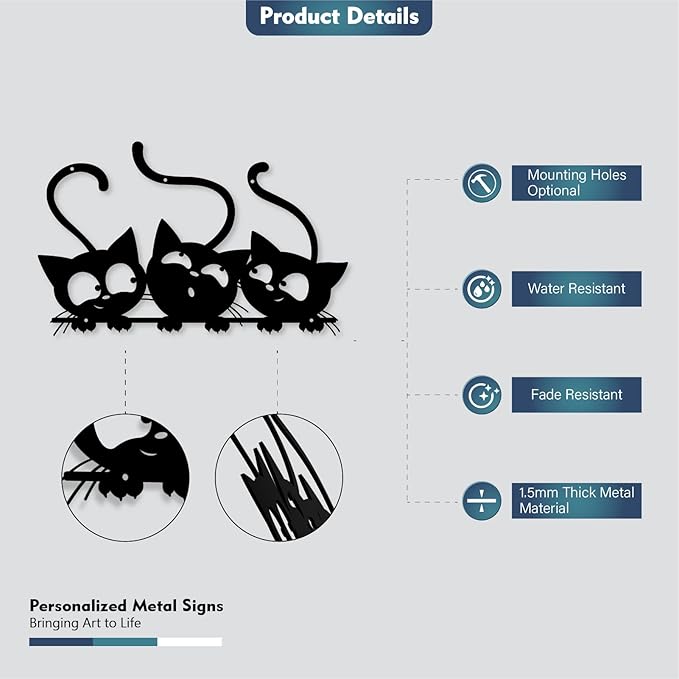 Three Black Cat Wall Art, Metal Cat Wall Decor, Black Cat Wall Sculpture for Cats Lover, Minimalist Room Living Room Patio Wall DéCor (Length: 20 Inches)