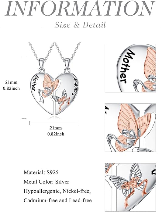 OCJ Mother Daughter Matching Necklaces 925 Sterling Silver Animals Matching Necklace for Mom Daughter 2 Pcs Matching Heart Pendant Birthday Mothers Day Gifts for Mom and Daughter