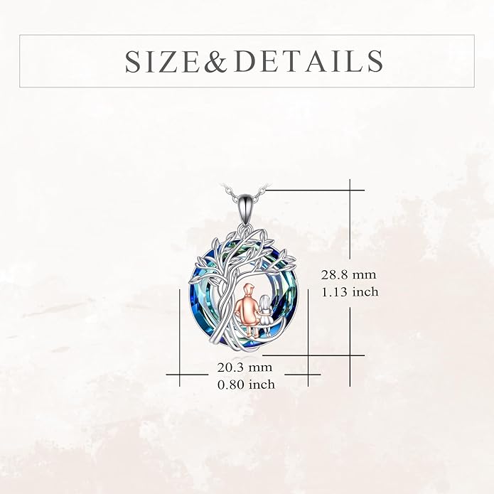 Tree of Life Necklace Sterling Silver Sister Pendant Blue Crystal Jewelry Gift for Women