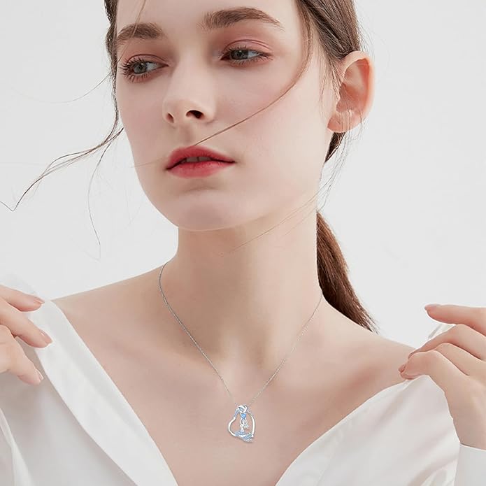 YAFEINI Animal Necklace Sterling Silver Moonstone/Turquoise/Abalone Shellfish Pendant Animal Necklace Cute Animal Jewelry Birthday Gifts Woman
