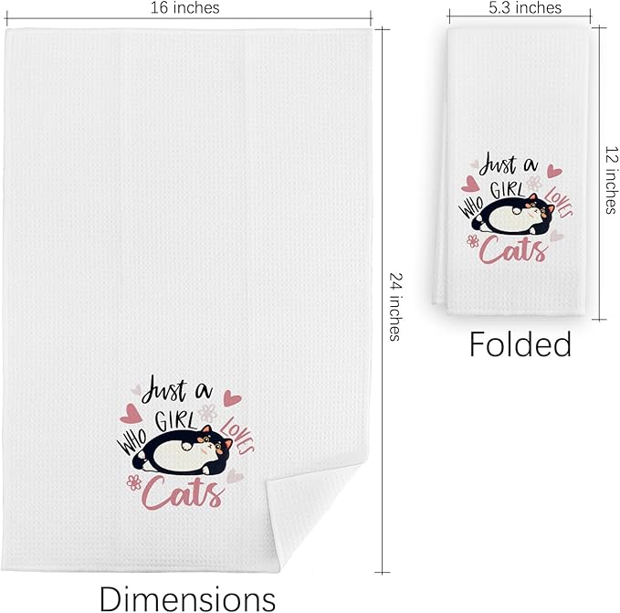 Cat Kitchen Towels, Just a Girl Who Loves Cats Hand Towels, Black Kitty Lovers Mom Lady Owners Gifts for Bathroom Kitchen Decor Soft Dish Cloth for Women, 16x24 Inches