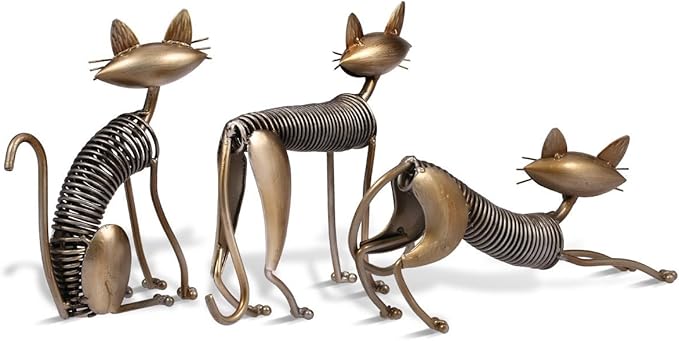 Tooarts Metal Sculpture Iron Art Cat Spring Handicraft Crafting Home Decoration Furnishing Craft