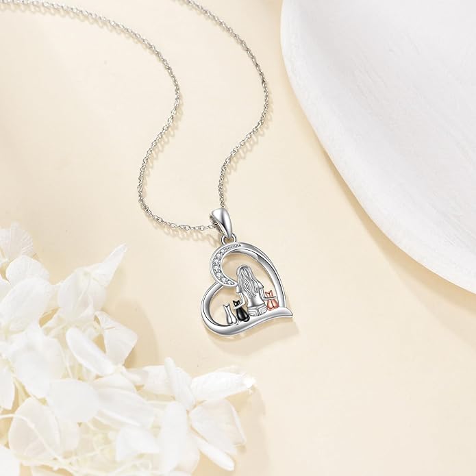 YFN Cat Necklace Sterling Silver Jewelry for Women Cat Jewelry Gifts