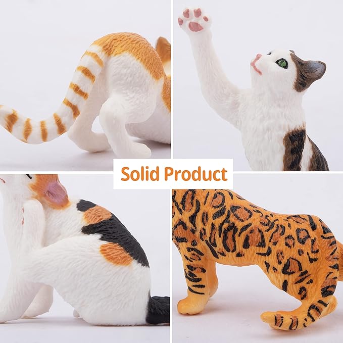 Toymany 8PCS Realistic Cat Figurines, Educational Cat Figures Toy Set, Kitten Easter Eggs Cat Cake Topper Easter Eggs Birthday Gift for Kids Boys Girls Children