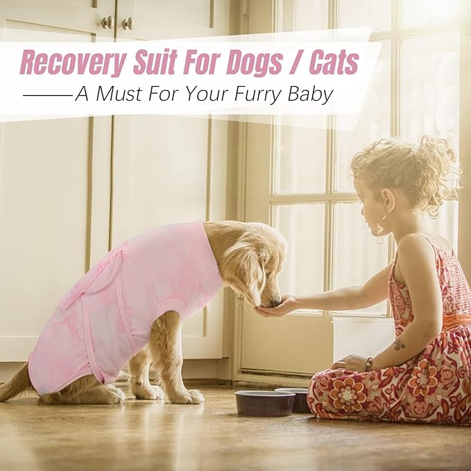 Kuoser Dog Surgery Recovery Suit, Anti Licking Pet Surgical Suit for Dogs Male Neuter, Female Dog Surgery Suit for Spay Subsititute E-Collar Cone, Dogs Body Suits After Surgery Pink Tie Dye M