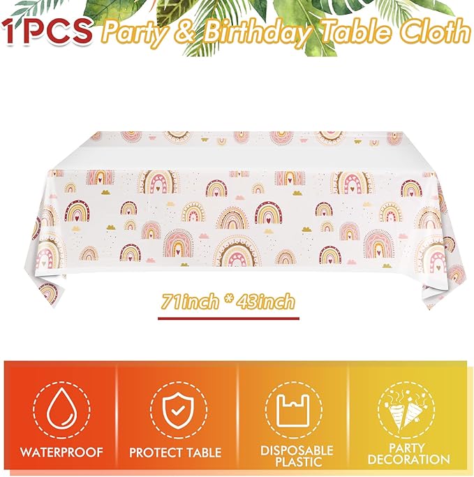 Boho Rainbow Party Supplies Boho Rainbow Baby Shower Tableware Set Including Paper Plates Napkins Tablecloth for Boho Birthday Party Baby Shower Decorations Supplies