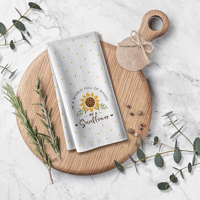 Sunny Sunflower 16x24inch Kitchen Towels,Absorbent Microfiber Dish Hand Towel for Bathroom,Funny Saying Tea Bar Rags,Spring Summer Seasonal Dishcloths,Great Gift Hostess,New Home Mom,Housewarming