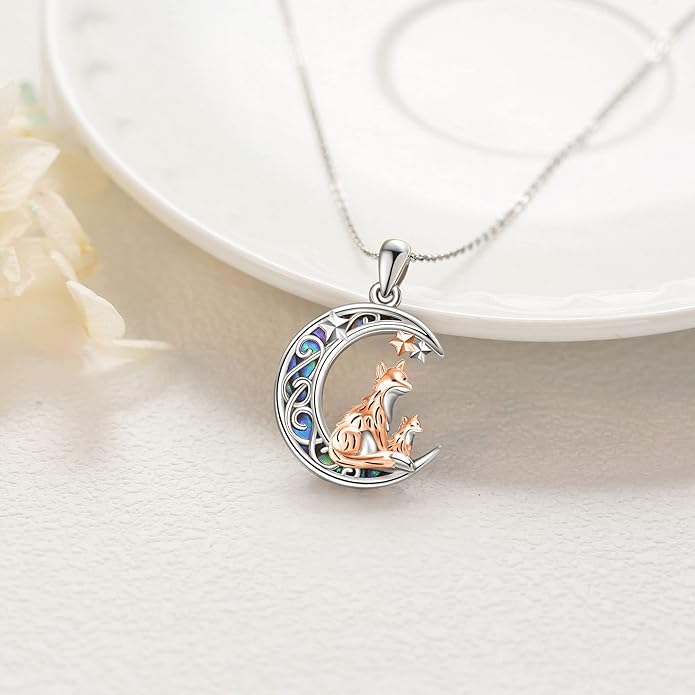 Sterling Silver Cute Animal Pendant Necklace Fox/Snake/Unicorn/Owl on Moon/Rabbit/Horse Necklace Jewelry Gifts for Women Mom Sister