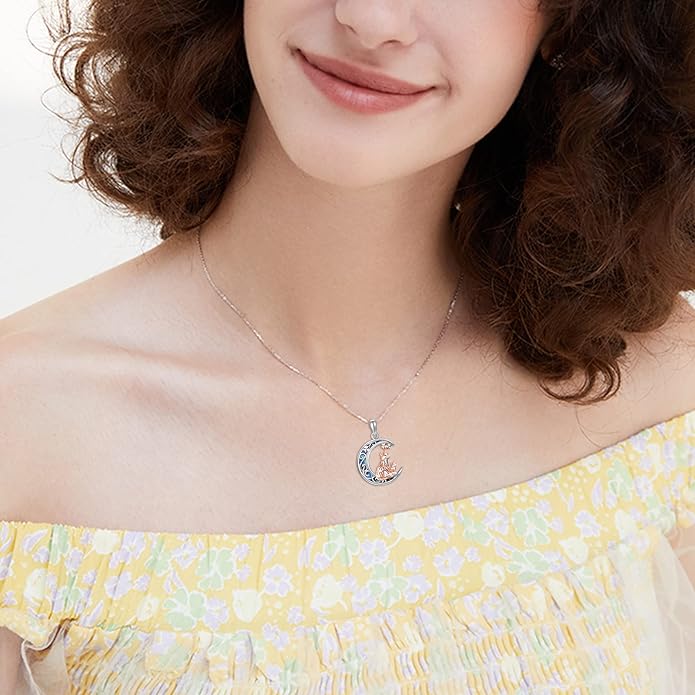 Sterling Silver Cute Animal Pendant Necklace Fox/Snake/Unicorn/Owl on Moon/Rabbit/Horse Necklace Jewelry Gifts for Women Mom Sister