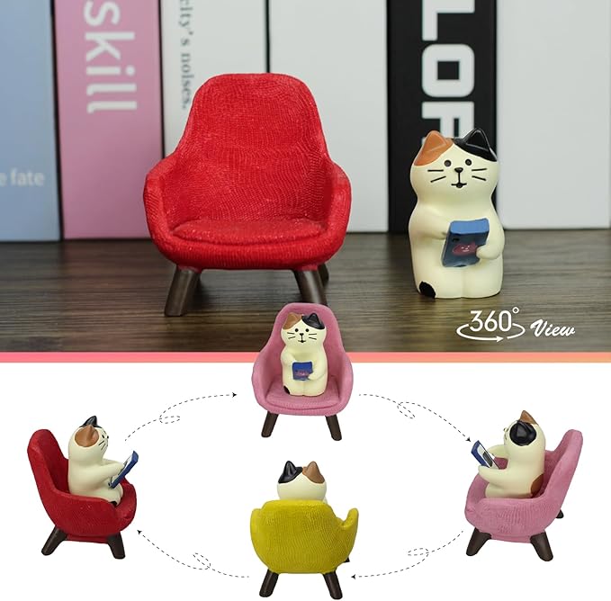 Cute Cat Playing Phone on Sofa Resin Figurine Desk Decor & Cat Lover Gift (Yellow Sofa)