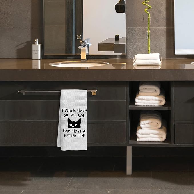 Voatok I Work Hard So My Cat Can Have A Better Life Funny Black Cat Quote Bath Towel,Cat Lovers Gifts Decorative Towel,Cat Mom Girls Gifts