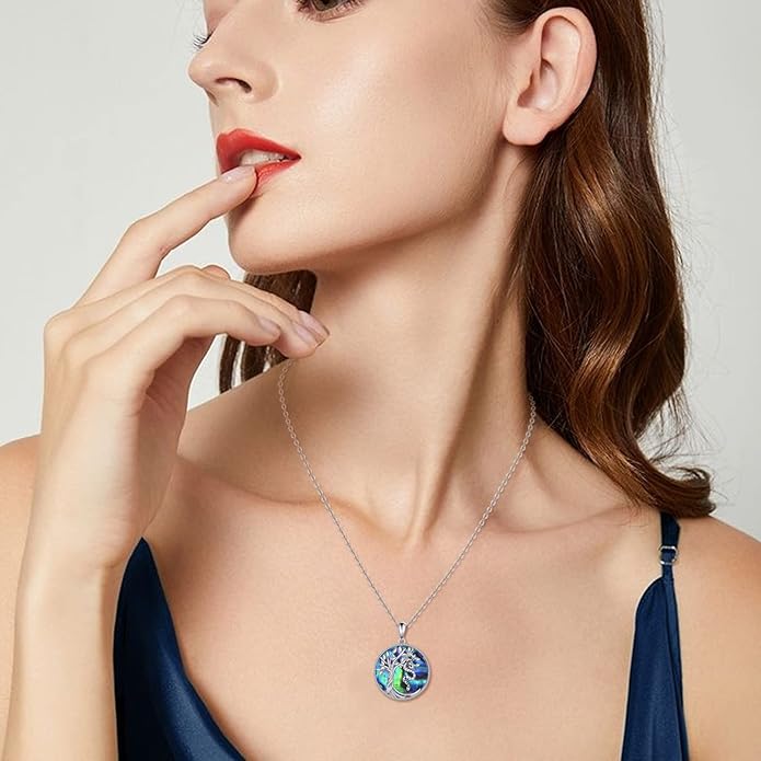 TOUPOP Tree of Life Animal Necklace 925 Sterling Silver Crystal/Abalone Shell Animal Pendant Jewelry Birthday Mothers Day Gifts for Women Mom Wife Her