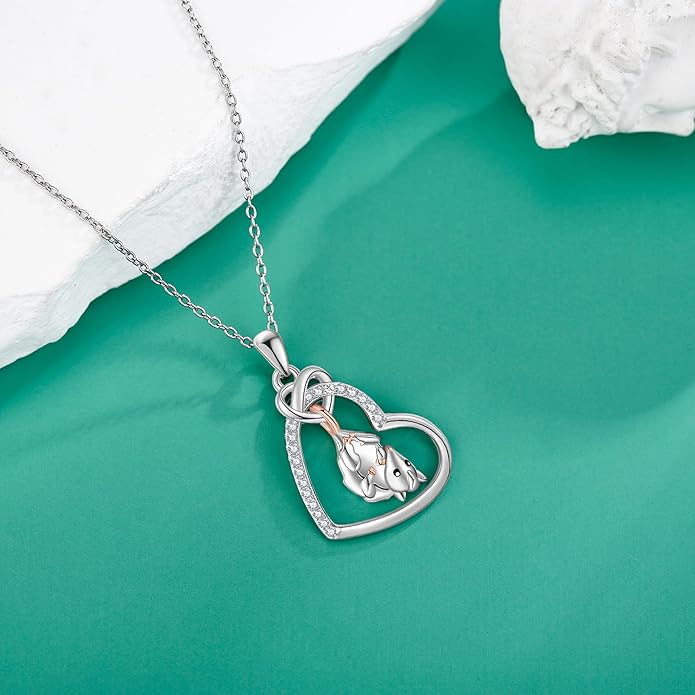 Sterling Silver Cute Animal Pendant Necklace Fox/Snake/Unicorn/Owl on Moon/Rabbit/Horse Necklace Jewelry Gifts for Women Mom Sister