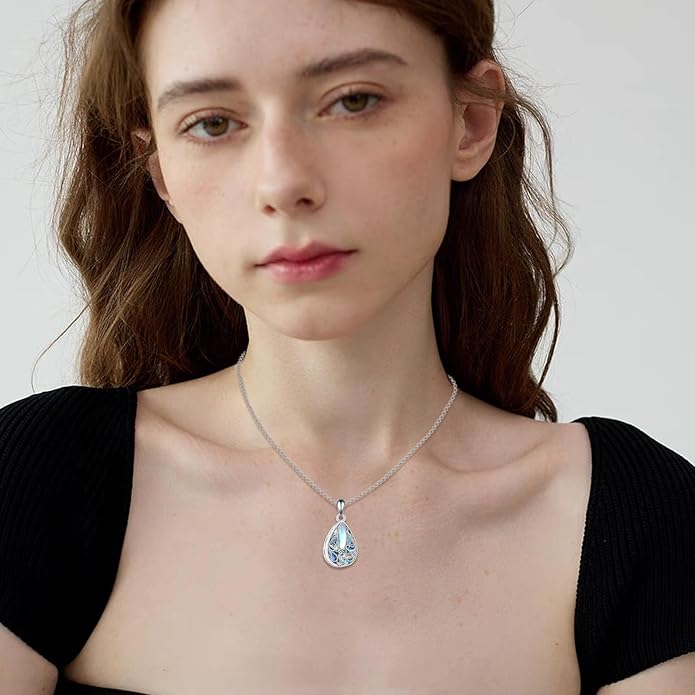 Tree of Life Urn Necklaces for Ashes 925 Sterling Silver Tree of Life Crystal Cremation Jewelry for Ashes Memory Jewelry for Women Men